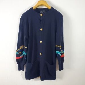 Vtg 80s Laurel Escada Cardigan Womens 34 Wool Oversized Black